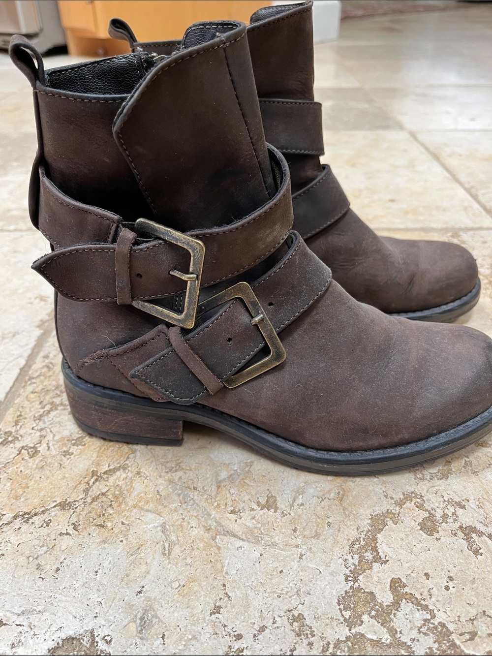 Steve Madden Brown Double-Buckle Suede Ankle Booties
